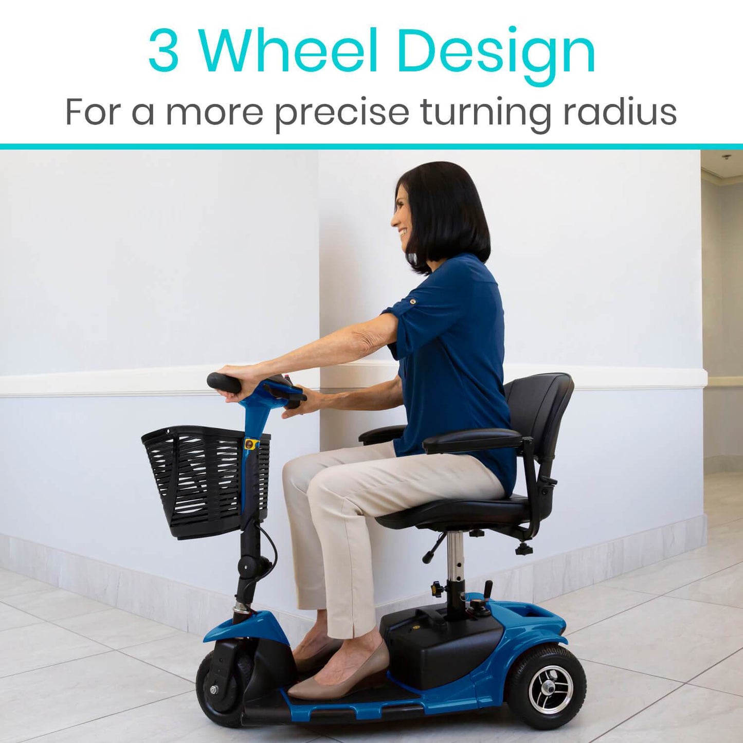 Vive 3 Wheel Mobility Scooter - Electric Long Range Powered Wheelchair