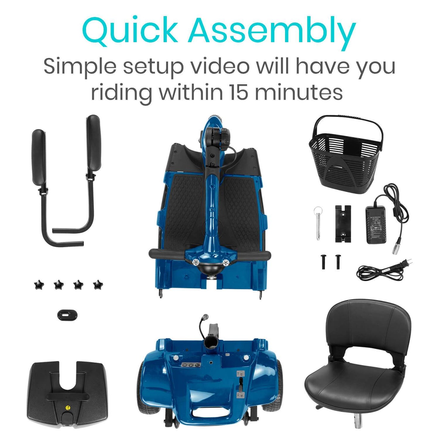 Vive 3 Wheel Mobility Scooter - Electric Long Range Powered Wheelchair