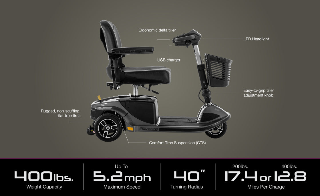 Pride Revo® 2.0 3-Wheel Mobility Scooter